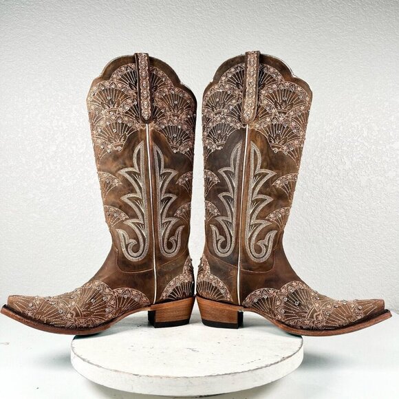 NEW Lane CALYPSO Womens Cowboy Boots 8.5 Brown Western Cowgirl Mid Calf Tall - Picture 7 of 11